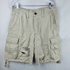 Vtg 90's Y2K Abercrombie & Fitch Thrashed Khaki Cargo Shorts Men's 32 Utility
